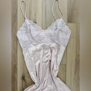 Vintage Lace Trim Satin Chemise Slip in Light Pink Dress
